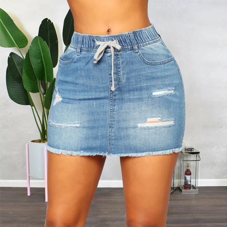 Summer Wear Solid Color Temperament Commuting Sexy Girls Blue Mini Casual Denim Skirt